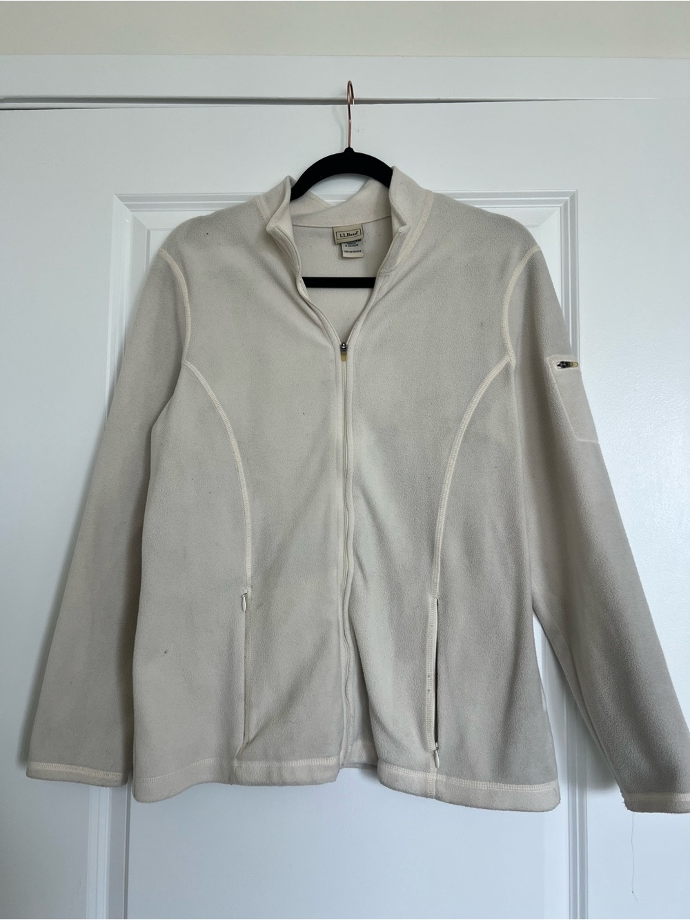 L.L.Bean Women's Cream Fleece Jacket | Full-Zip Cozy Outdoor Jacket M
